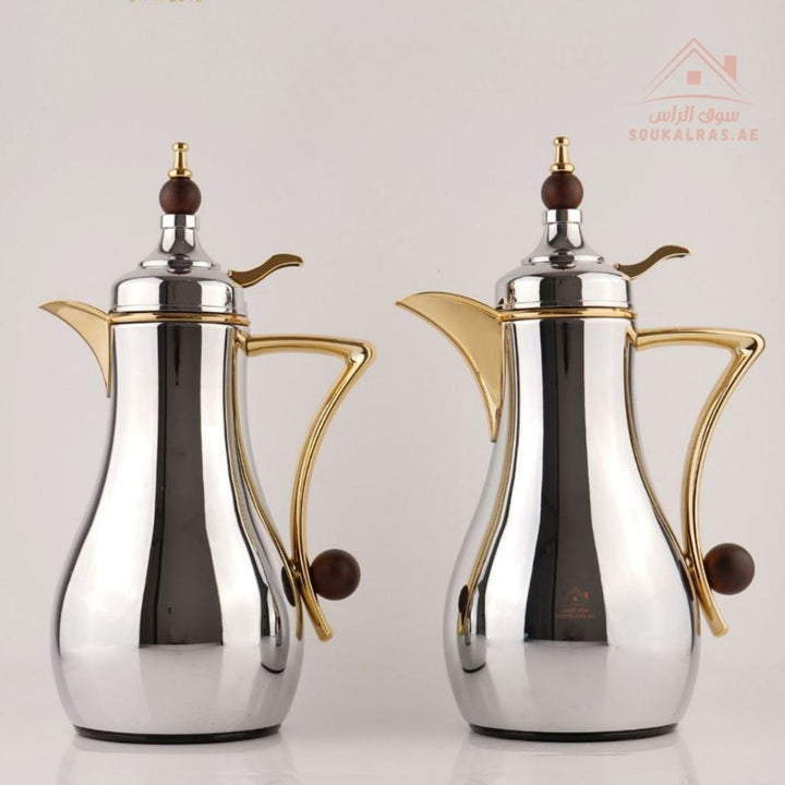 Fursan 2 - Piece Metal Vacuum Flask Set (1L + 1L) | Elegant Gold Design | 12 Hours Heat Retention | ESMA Certified - Souk Al Ras