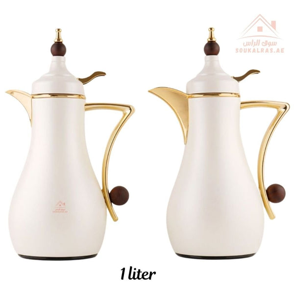 Fursan 2 - Piece Metal Vacuum Flask Set (1L + 1L) | Elegant Gold Design | 12 Hours Heat Retention | ESMA Certified - Souk Al Ras
