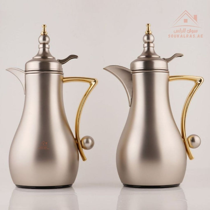 Fursan 2 - Piece Metal Vacuum Flask Set (1L + 1L) | Elegant Gold Design | 12 Hours Heat Retention | ESMA Certified - Souk Al Ras
