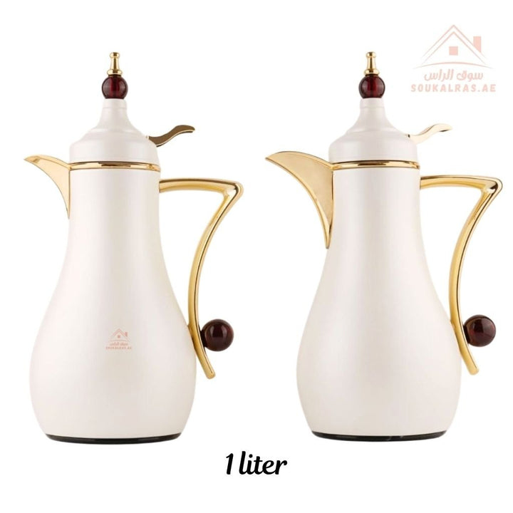 Fursan 2 - Piece Metal Vacuum Flask Set (1L + 1L) | Elegant Gold Design | 12 Hours Heat Retention | ESMA Certified - Souk Al Ras