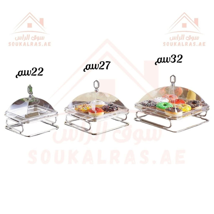 Fursan Acrylic Covered Serving Tray | 22cm, 27cm, 32cm | Elegant Square Food Display Stand | keep food fresh and protected - Souk Al Ras