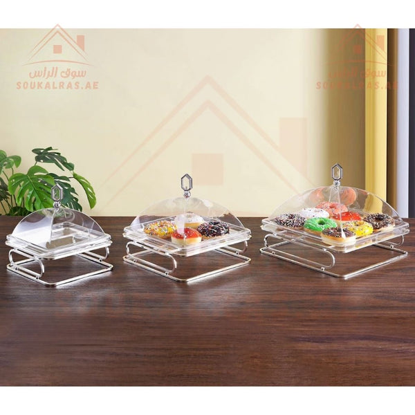 Fursan Acrylic Covered Serving Tray | 22cm, 27cm, 32cm | Elegant Square Food Display Stand | keep food fresh and protected - Souk Al Ras