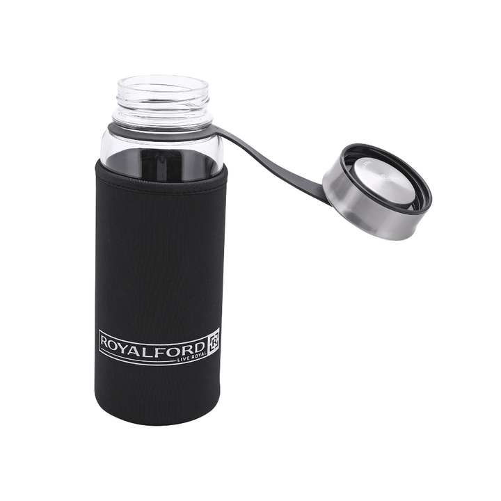 Glass Water Bottle with Neoprene Bag - Portable Steel Cap - Lead - Free 500ml - Souk Al RasVacuum Flasks and Thermos