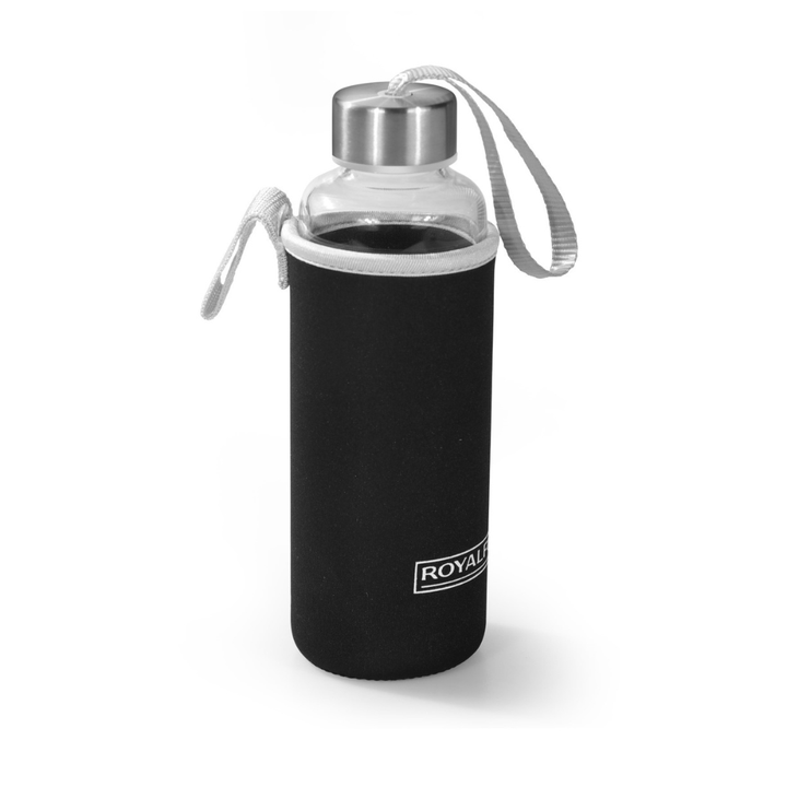 Glass Water Bottle with Neoprene Bag - Portable Steel Cap - Lead - Free 500ml - Souk Al RasVacuum Flasks and Thermos