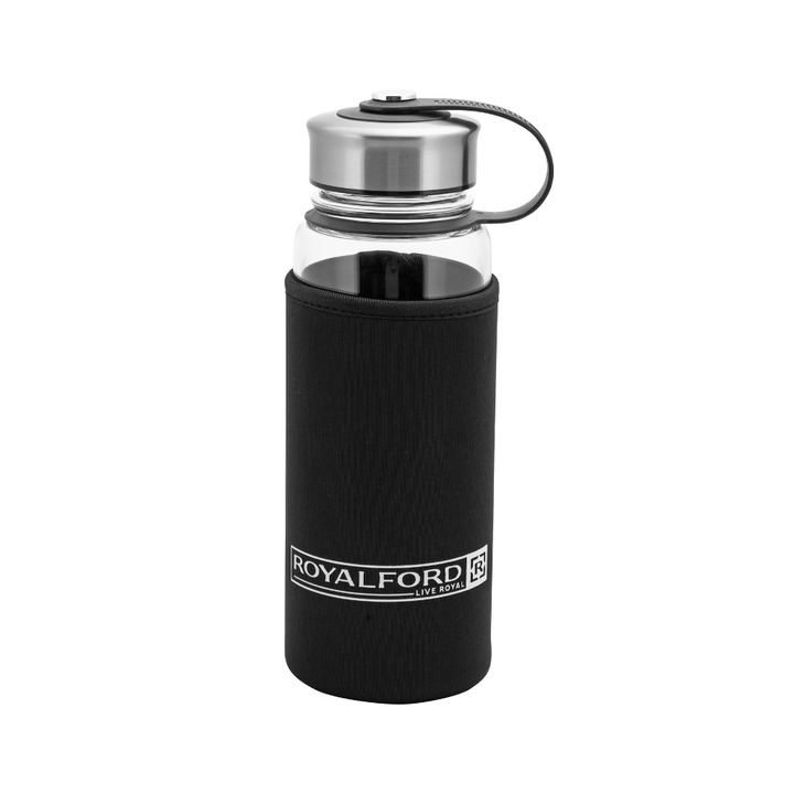 Glass Water Bottle with Neoprene Bag - Portable Steel Cap - Lead - Free 500ml - Souk Al RasVacuum Flasks and Thermos