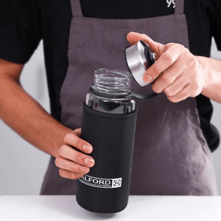 Glass Water Bottle with Neoprene Bag - Portable Steel Cap - Lead - Free 500ml - Souk Al RasVacuum Flasks and Thermos