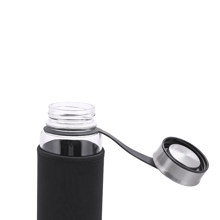 Glass Water Bottle with Neoprene Bag - Portable Steel Cap - Lead - Free 500ml - Souk Al RasVacuum Flasks and Thermos