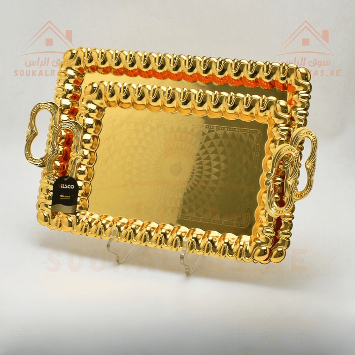 Gold Rectangle Tray Set - 2 - Piece Serving Tray Collection | Elegant Design | Premium Quality - Souk Al Ras