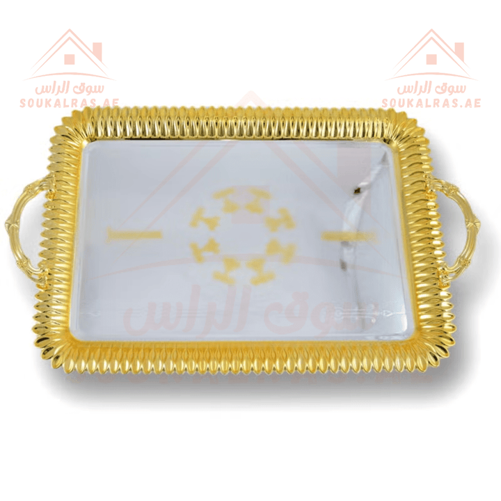 Gold Rectangular Tray Set | 2 - Piece Ornate Serving Tray Collection | Elegant Gold Finish - Souk Al Ras