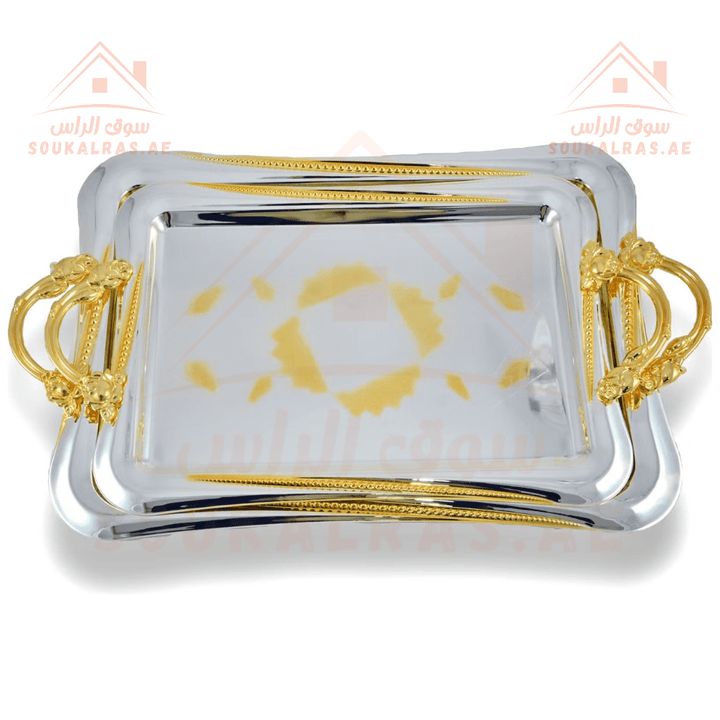 Gold Square Tray Set | 2 - Piece Luxury Serving Trays | Elegant Gold Finish - Souk Al Ras