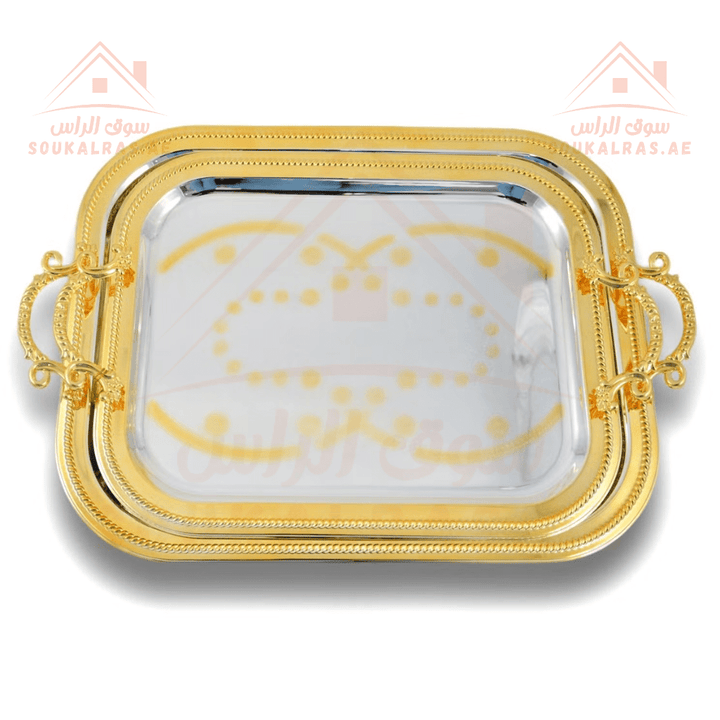 Gold Square Tray Set | 2 - Piece Ornate Serving Tray Collection | Elegant Gold Finish - Souk Al Ras