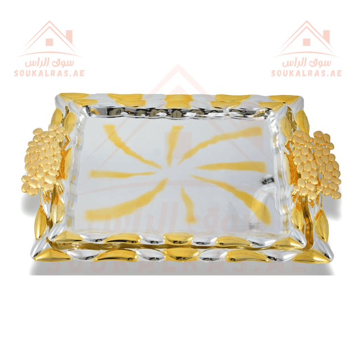 Gold Square Tray Set | 2 - Piece Ornate Serving Tray Collection | Elegant Gold Finish - Souk Al Ras