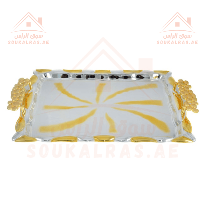 Gold Square Tray Set | 2 - Piece Ornate Serving Tray Collection | Elegant Gold Finish - Souk Al Ras