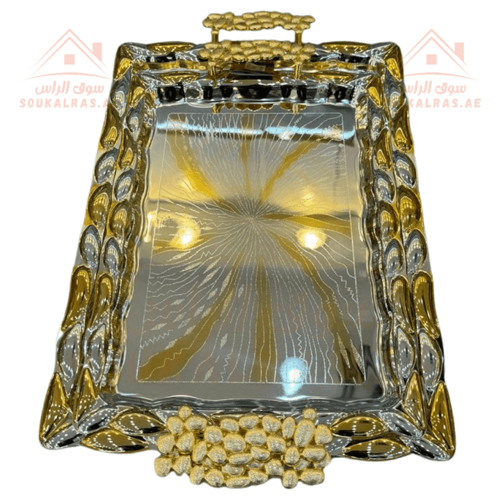 Gold Square Tray Set | 2 - Piece Ornate Serving Tray Collection | Elegant Gold Finish - Souk Al Ras