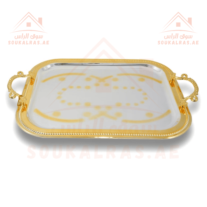 Gold Square Tray Set | 2 - Piece Ornate Serving Tray Collection | Elegant Gold Finish - Souk Al Ras