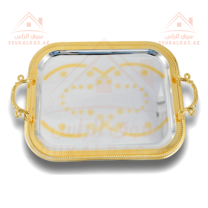 Gold Square Tray Set | 2 - Piece Ornate Serving Tray Collection | Elegant Gold Finish - Souk Al Ras