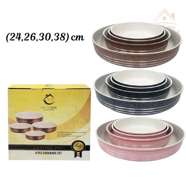 Happy Home Round Granite Oven Trays Set - 4 Trays | Nonstick, PFOA - Free, ESMA Certified - Souk Al RasPots & Pans