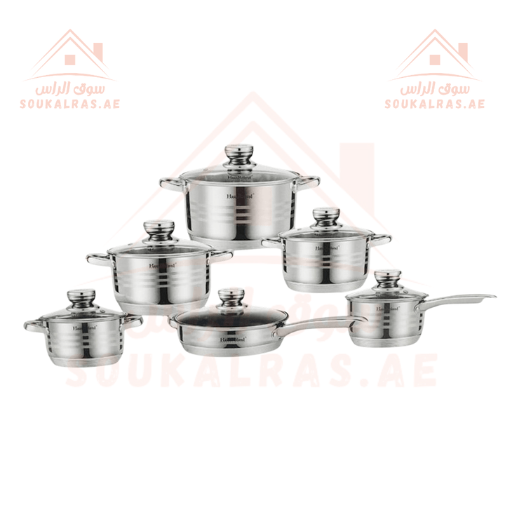 HausRoland 12 - Piece Stainless Steel Cookware Set | German Design| Premium 18/10 Stainless Steel Cooking Pots - Souk Al Ras