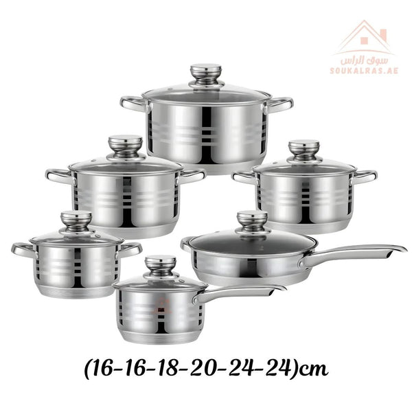 HausRoland 12 - Piece Stainless Steel Cookware Set | German Design| Premium 18/10 Stainless Steel Cooking Pots - Souk Al Ras