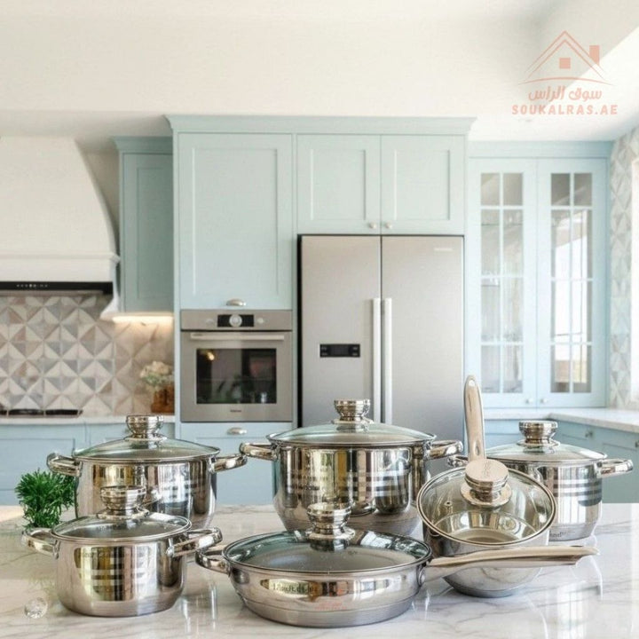 HausRoland 12 - Piece Stainless Steel Cookware Set | German Design| Premium 18/10 Stainless Steel Cooking Pots - Souk Al Ras