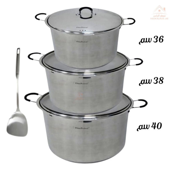 HausRoland 18/10 Premium Stainless Steel Cookware Set 36 - 38 - 40CM | Durable & Elegant Design| perfect for preparing meals for large families - Souk Al Ras