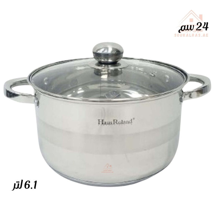 HausRoland 24CM Stainless Steel 18/10 Casserole Pot | 6.1L Cooking Pot with Glass Lid - Souk Al Ras