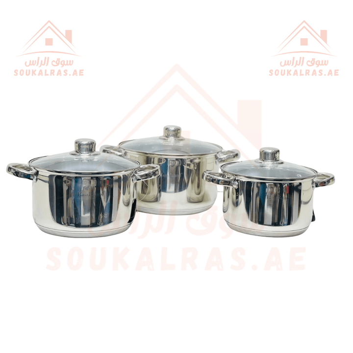 HausRoland 6 - Piece Stainless Steel Cookware Set (2.9 L , 3.9L ,5.1L) |German Design| Premium 18/10 Stainless Steel Cooking Pots - Souk Al Ras