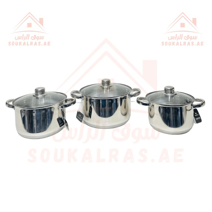 HausRoland 6 - Piece Stainless Steel Cookware Set (2.9 L , 3.9L ,5.1L) |German Design| Premium 18/10 Stainless Steel Cooking Pots - Souk Al Ras