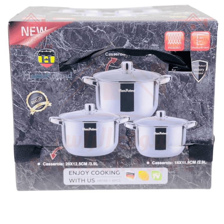 HausRoland 6 - Piece Stainless Steel Cookware Set (2.9 L , 3.9L ,5.1L) |German Design| Premium 18/10 Stainless Steel Cooking Pots - Souk Al Ras