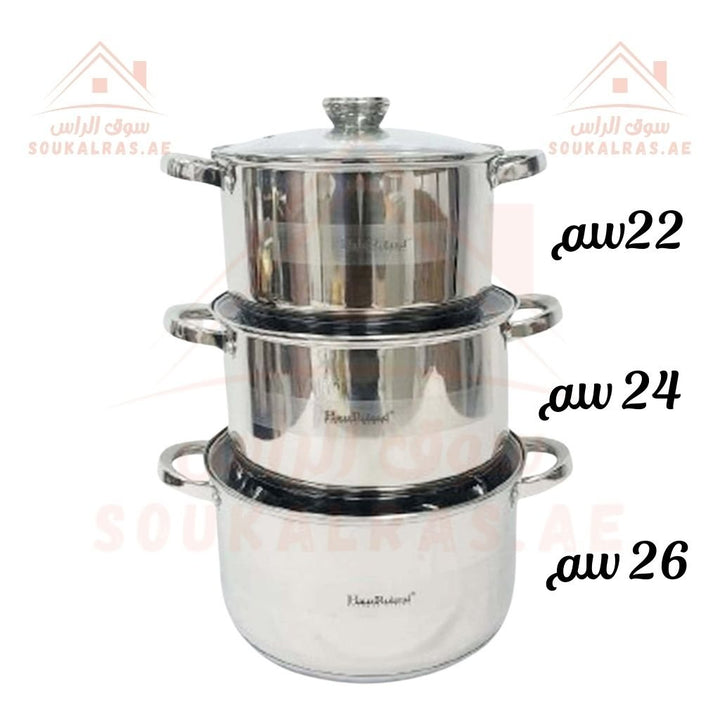 HausRoland 6 - Piece Stainless Steel Cookware Set(5.1 L - 6.5L - 8.2L) | German Design| Premium 18/10 Stainless Steel Cooking Pots. - Souk Al Ras