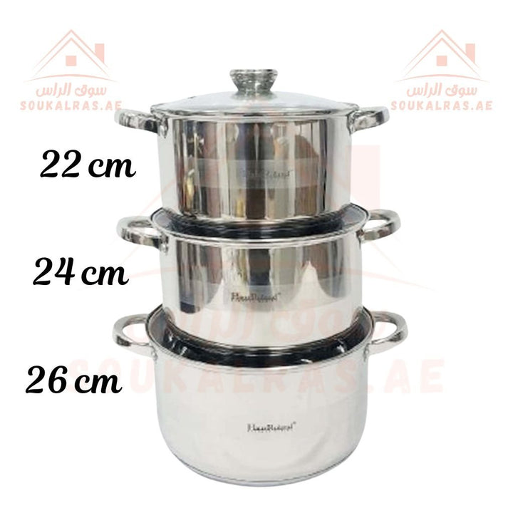 HausRoland 6 - Piece Stainless Steel Cookware Set(5.1 L - 6.5L - 8.2L) | German Design| Premium 18/10 Stainless Steel Cooking Pots. - Souk Al Ras