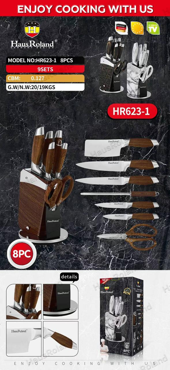 HausRoland 8 - Piece Knife Block Set | Premium Stainless Steel Blades | German Design - Souk Al Ras