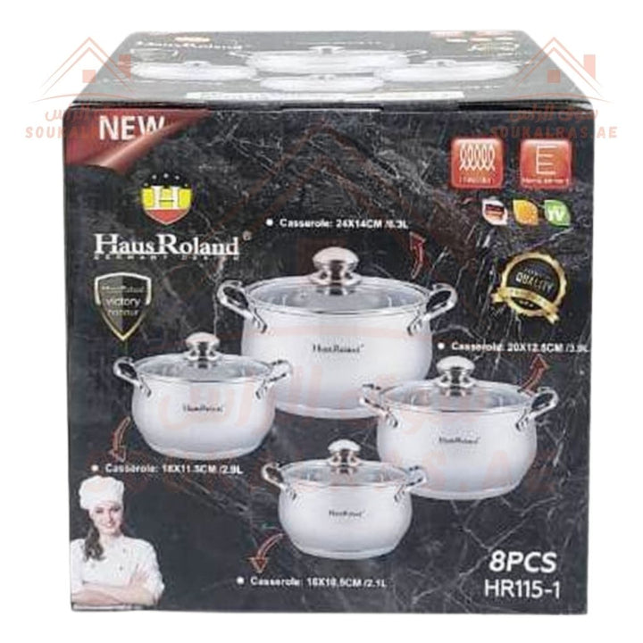 HausRoland 8 - Piece Stainless Steel 18/10 Premium Quality Cookware Set | German Design | Durable & Elegant - Souk Al Ras