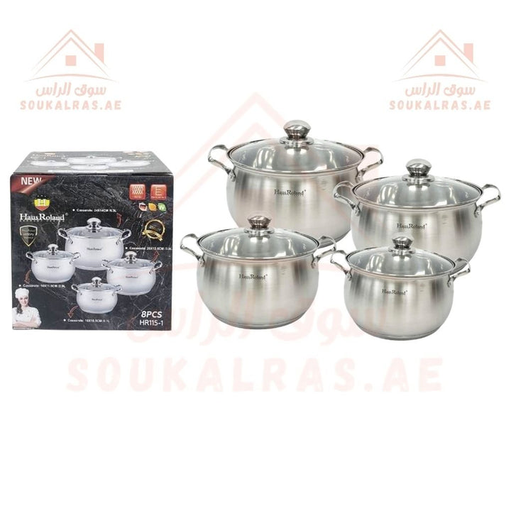 HausRoland 8 - Piece Stainless Steel 18/10 Premium Quality Cookware Set | German Design | Durable & Elegant - Souk Al Ras