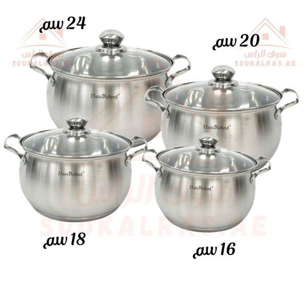 HausRoland 8 - Piece Stainless Steel 18/10 Premium Quality Cookware Set | German Design | Durable & Elegant - Souk Al Ras