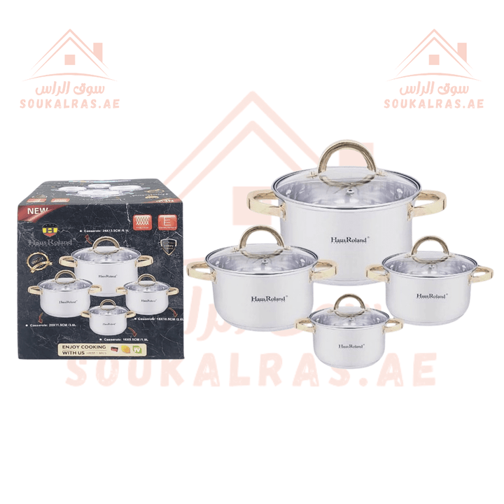 HausRoland 8 - Piece Stainless Steel Cookware Set (6.1/3.6/2.6/1.9 L) | German Design | Durable & Elegant Casserole Pots - Souk Al Ras