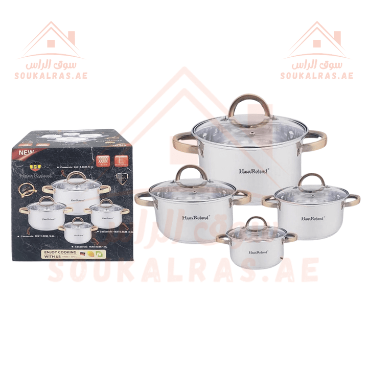 HausRoland 8 - Piece Stainless Steel Cookware Set (6.1L, 3.6L, 2.6L, 1.9L) | German Design | Elegant & Durable Casseroles - Souk Al Ras