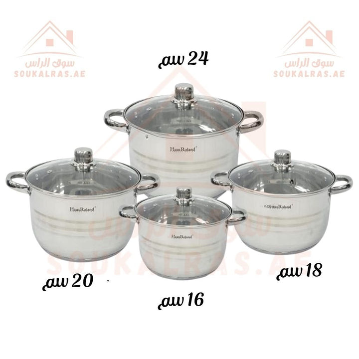 HausRoland 8 - Piece Stainless Steel Cookware Set(6.1L,3.6L,2.6L,1.9L) | German Design| Premium 18/10 Stainless Steel Cooking Pots - Souk Al Ras