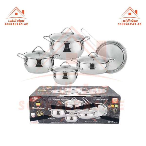 HausRoland 9 - Piece Stainless Steel 18/10 Premium Quality Cookware Set| German Design| Durable & Elegant Design - Souk Al RasPots & Pans