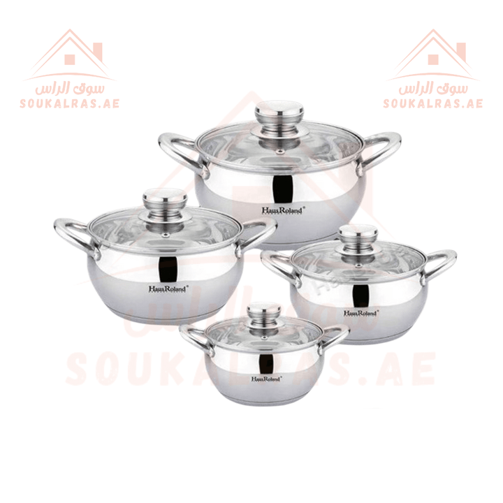 HausRoland Stainless Steel Cookware Set 8 Pieces 18/10 | German Design| Durable & Elegant Design - Souk Al RasCookware Set