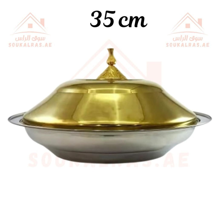 Hot Pot Round Kozi stainless steel Without Stand | 35CM Elegant Gold & Silver Finish | Premium Serving Dish. - Souk Al Ras