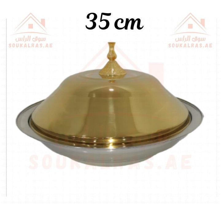 Hot Pot Round Kozi stainless steel Without Stand | 35CM Elegant Gold & Silver Finish | Premium Serving Dish. - Souk Al Ras