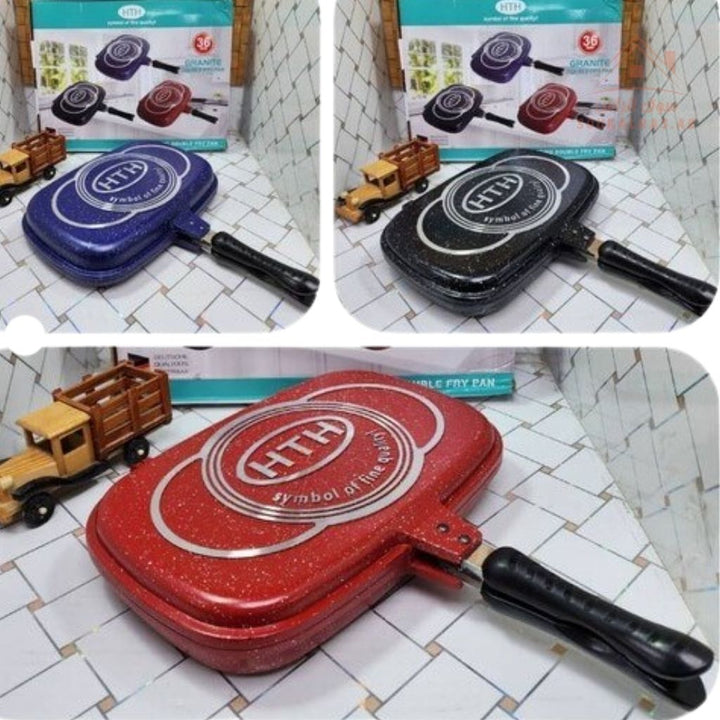 HTH 44 cm Double Grill Pan | Non - Stick, Flip Pan for Easy Cooking | High - Quality Die - Cast Aluminum - Souk Al Ras