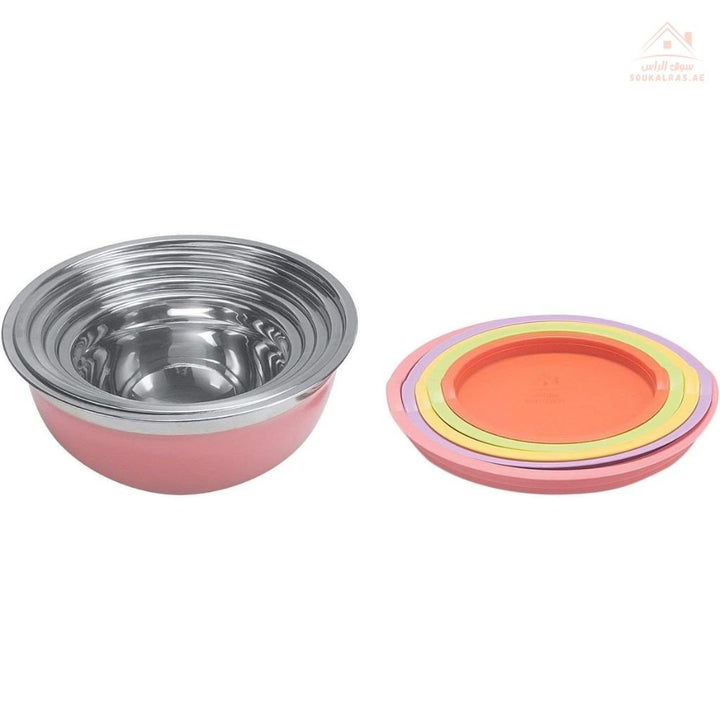 HTH Stainless Steel Salad Bowl Set with Lids 5 PCS | Sizes 18 - 20 - 22 - 24 - 26CM | perfect for mixing, serving, storing, and even meal prepping - Souk Al Ras