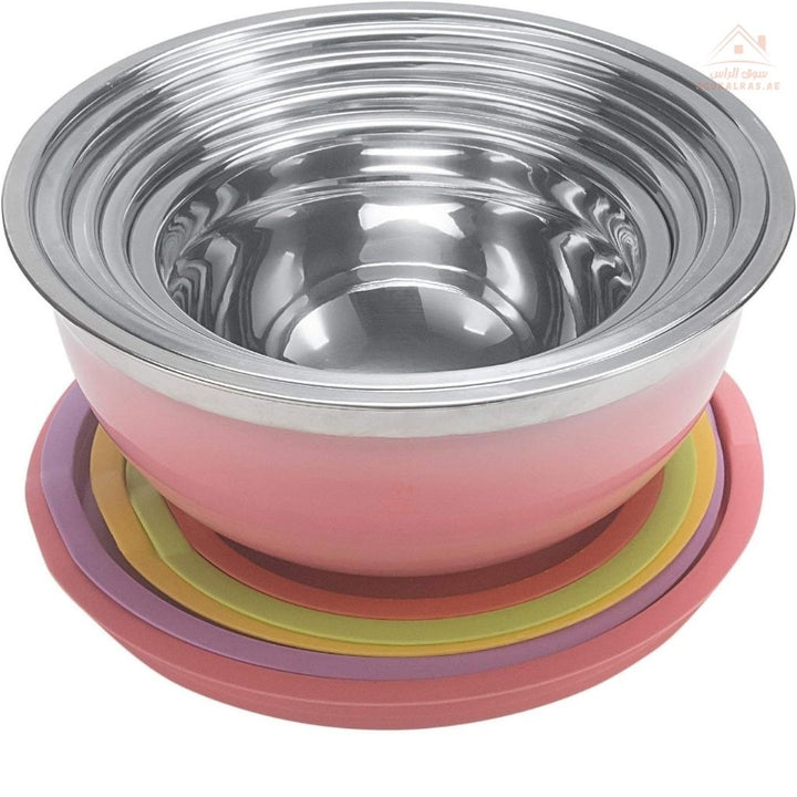 HTH Stainless Steel Salad Bowl Set with Lids 5 PCS | Sizes 18 - 20 - 22 - 24 - 26CM | perfect for mixing, serving, storing, and even meal prepping - Souk Al Ras