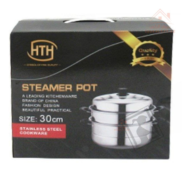 HTH Stainless Steel Steamer Pot 30CM | 2 - Layer Multi - Purpose Steam Cooker | Durable & Practical Design - Souk Al Ras