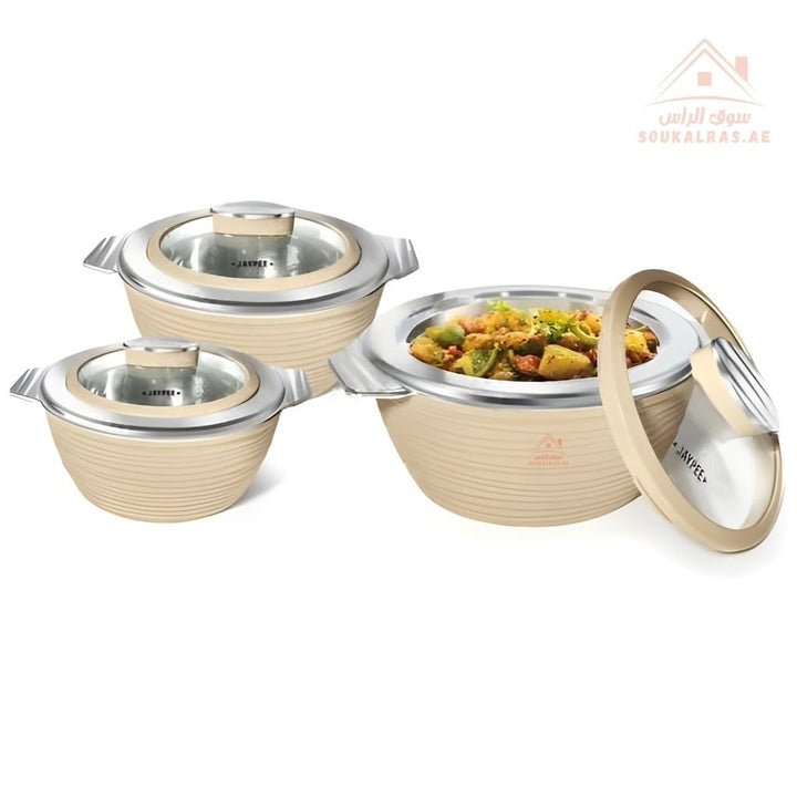 Jaypee 3 - Piece Insulated Hot Pot Set | Stainless Steel Casserole Set | Keeps Food Hot for Hours | Made in India - Souk Al Ras