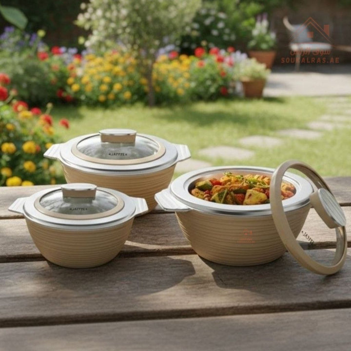 Jaypee 3 - Piece Insulated Hot Pot Set | Stainless Steel Casserole Set | Keeps Food Hot for Hours | Made in India - Souk Al Ras