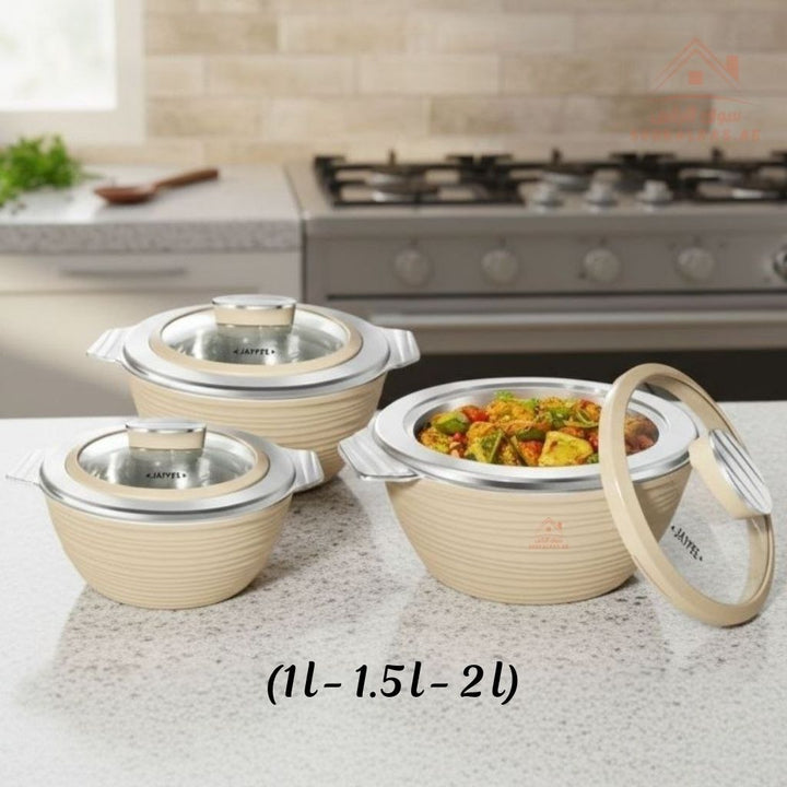 Jaypee 3 - Piece Insulated Hot Pot Set | Stainless Steel Casserole Set | Keeps Food Hot for Hours | Made in India - Souk Al Ras