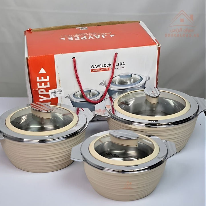 Jaypee 3 - Piece Insulated Hot Pot Set | Stainless Steel Casserole Set | Keeps Food Hot for Hours | Made in India - Souk Al Ras